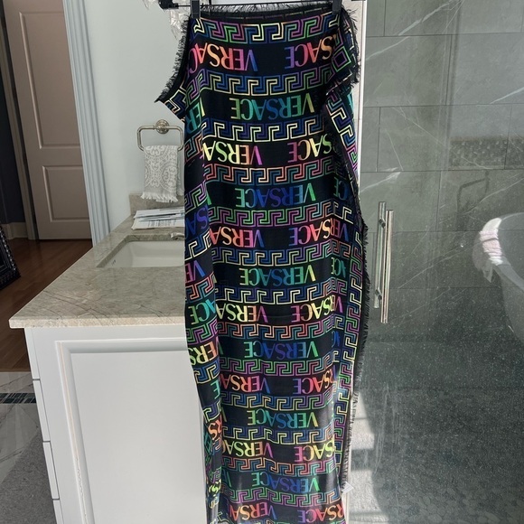 Versace Accessories - VERSACE Neon Greca Wool Scarf